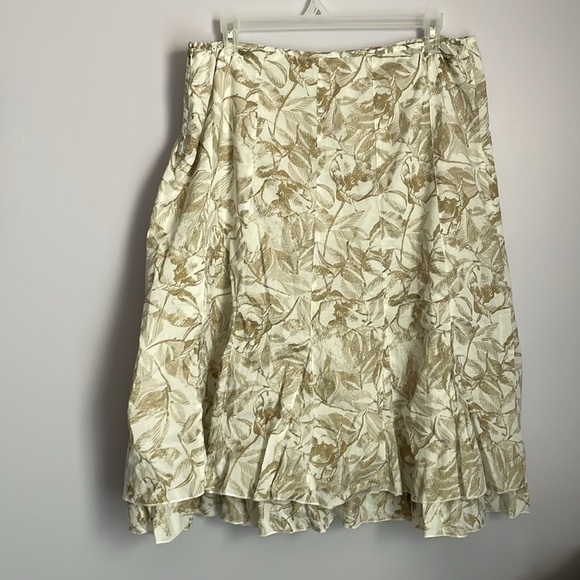 Coldwater Creek Gold Glittery Floral Foliage Ruffle Bottom MIDI Skirt size XL 18 - Picture 9 of 15